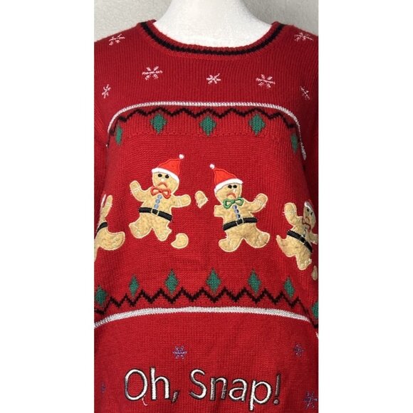 Jolly Sweaters Christmas Sweater Red Sz Large Gingerbread Man Theme - Picture 2 of 9